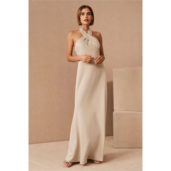 BHLDN Dress Womens 0 Ruby Twist Halter Satin Gown Champagne Elegant Bridesmaids - Picture 13 of 13
